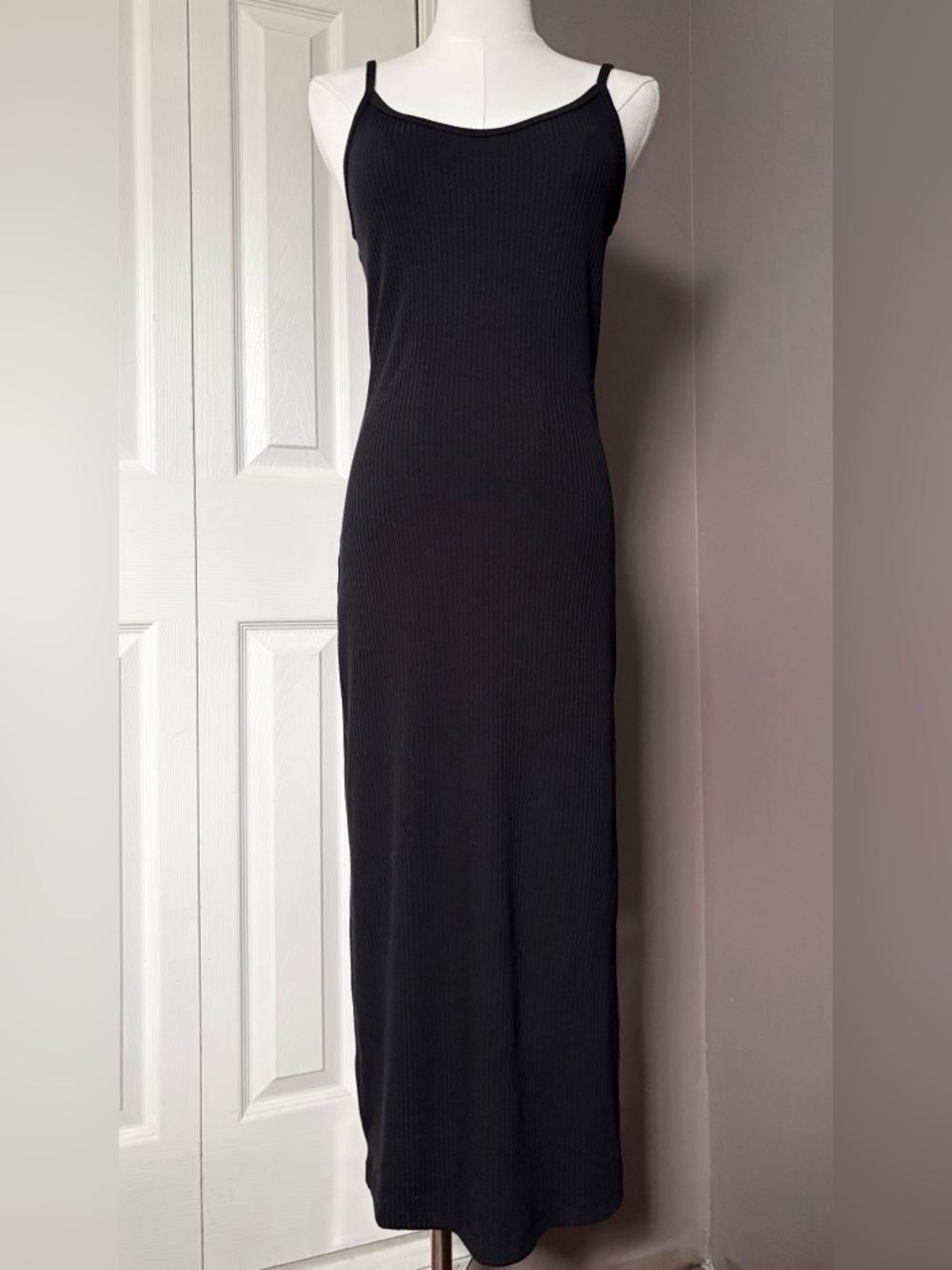 Fabletics Black Ribbed Midi Dress Size Small Fitted Bodycon Sundress
